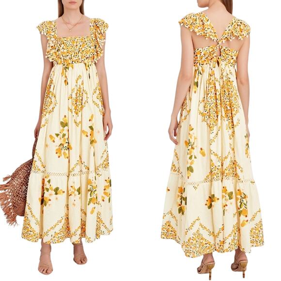 Farm Rio Cashew Ruffle Crossback Boho Maxi Floral Dress Long Summer Cotton - Picture 2 of 9